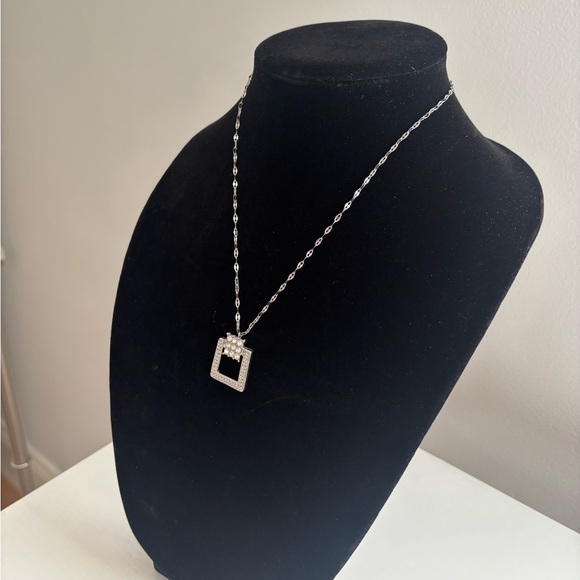 Silver Square Pendant Necklace - Women’s Elegant Silver Jewelry - Picture 4 of 7